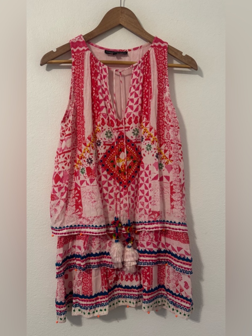 Hemant & Nandita x Revolve Pink & White Esoteric Tunic Mini Dress Size XS *READ*